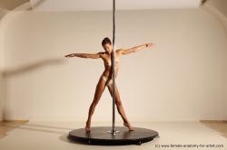 Nude Gymnastic poses Woman White Slim long brown Dancing Dynamic poses Pinup